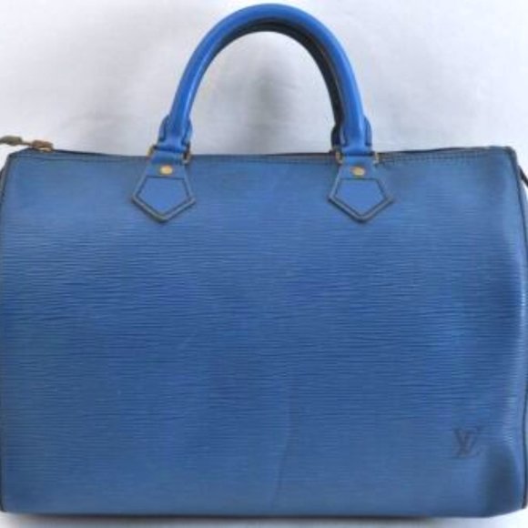 SALE! Vintage Louis Vuitton Epi Speedy 30 Blue Leather Gold Satchel Boston Bag - Picture 10 of 16
